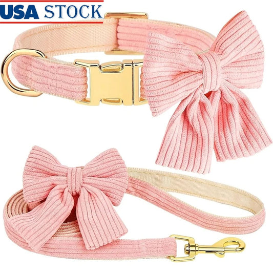 Cute Bowtie Dog Collar and Leash Set Adjustable Soft Mesh Small Medium Dogs Stylish Pet Walking Accessories