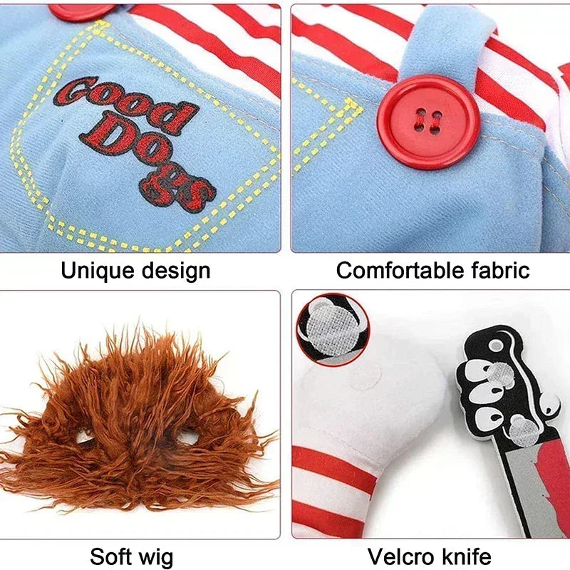 Scary Deadly Doll Dog Costume - Halloween Pet Cosplay Outfit for Small Medium Dogs, Fun Party Luxury Comfortable Dog Clothes