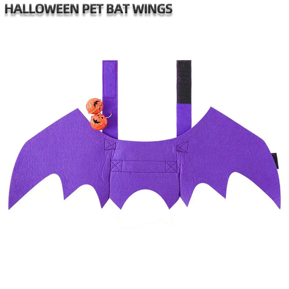 1Pcs Halloween Funny Pet Clothes with Bells Black Bat Wings Harness Costume Cosplay Cats Dogs Halloween Party Cute Pet Supplies