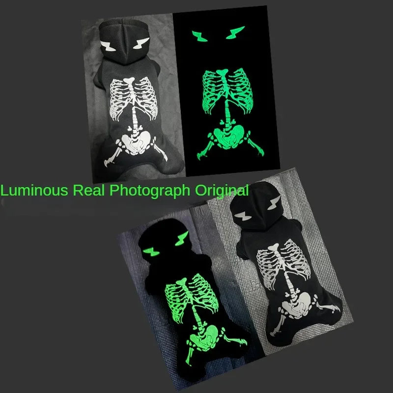 Pet Halloween clothing four-foot hoodie small dog skeleton shape glow-in-the-dark skeleton autumn and winter clothing