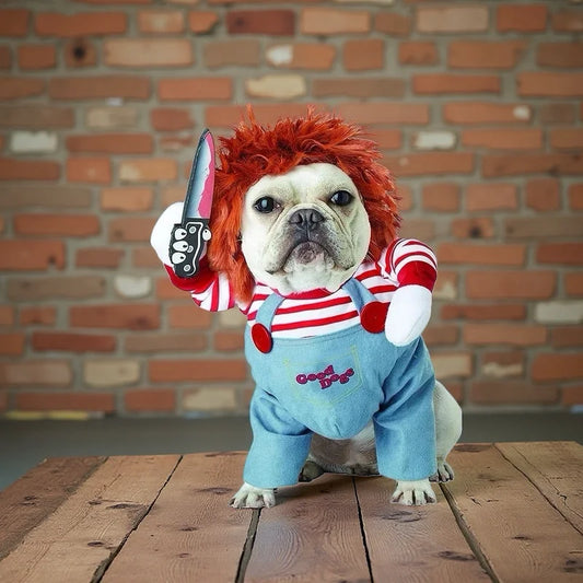 Scary Deadly Doll Dog Costume - Halloween Pet Cosplay Outfit for Small Medium Dogs, Fun Party Luxury Comfortable Dog Clothes