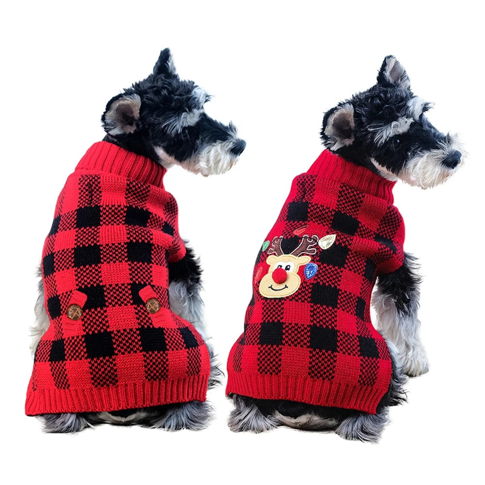 Plaid Pet Dog Sweaters Turtleneck Knitted Dogs Sweatshirt Warm Cats/Puppy Winter Clothes for Small Medium Dogs