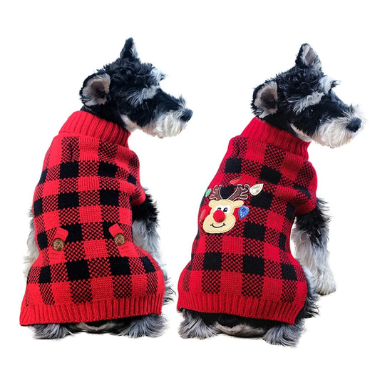 Plaid Pet Dog Sweaters Turtleneck Knitted Dogs Sweatshirt Warm Cats/Puppy Winter Clothes for Small Medium Dogs