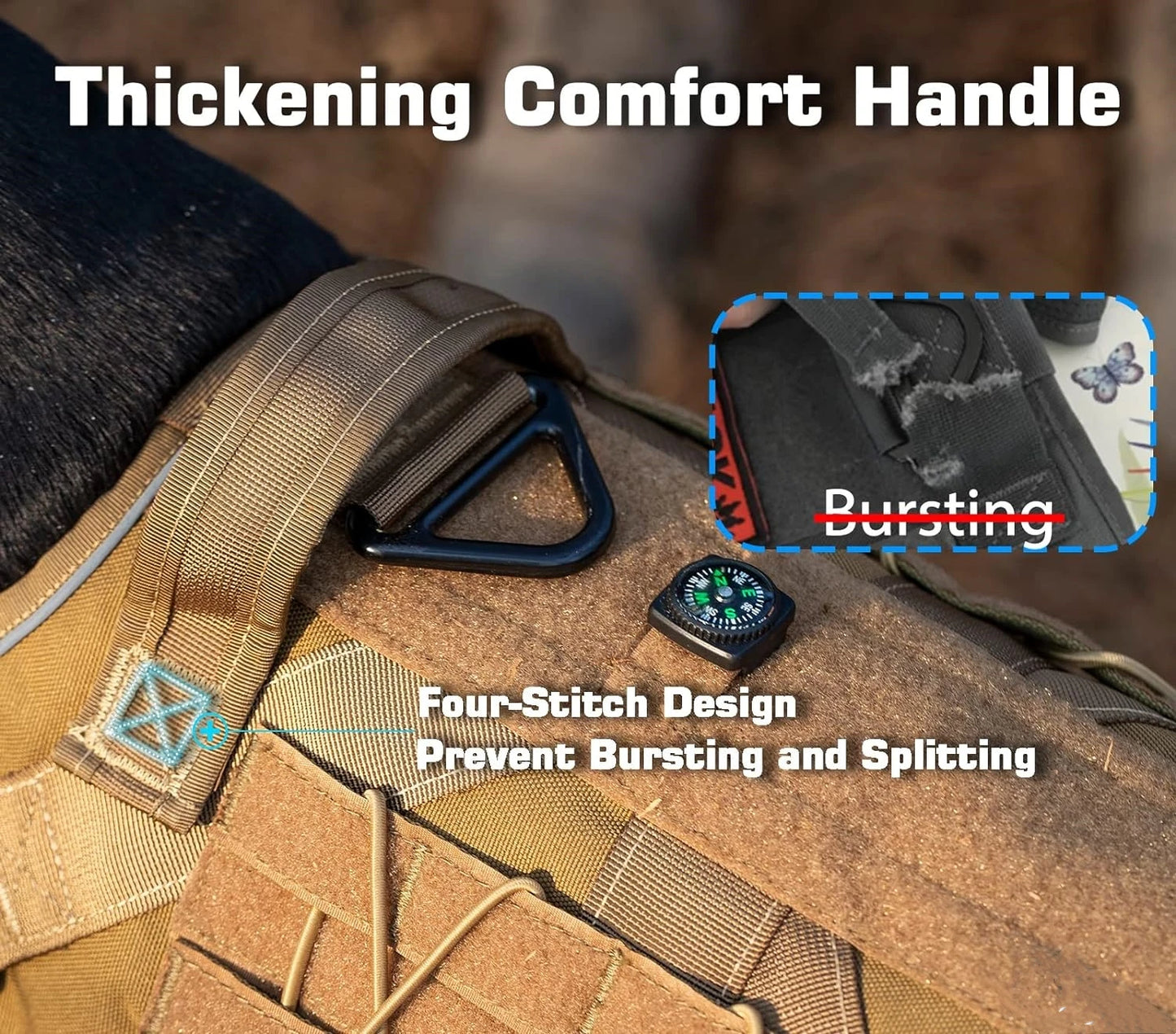 Tactical Dog Harness,  two Metal Buckle Heavy Duty Dog Harness with Do Not Pet nameplate Patch, Reflective Military Dog Harness