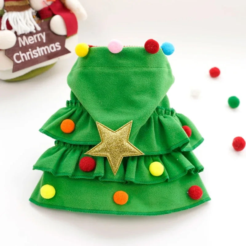 Cats Small Dogs Christmas Costume Autumn Winter Warm Cloak Christmas Tree Cosplay Funny Pet Cape Dress Up Clothes Props Decor