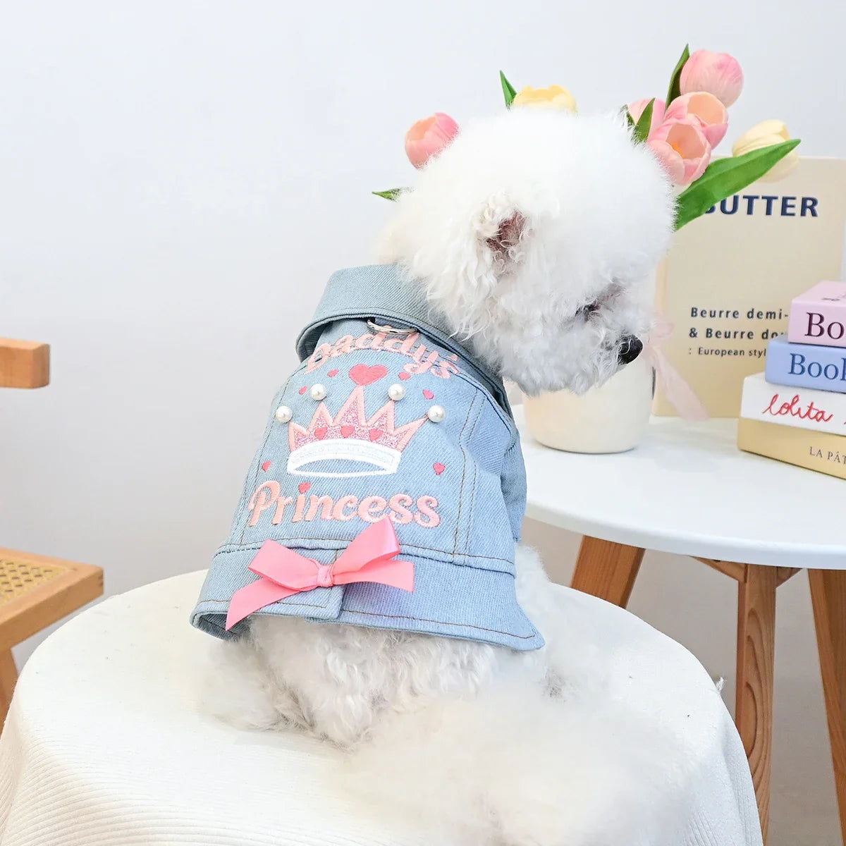 Little Princess Bow Clothes, Pink Embroidered Sleeveless Vest, Dog Clothes, Kitten Anti-hair Loss, Tractable Bipedal Clothes