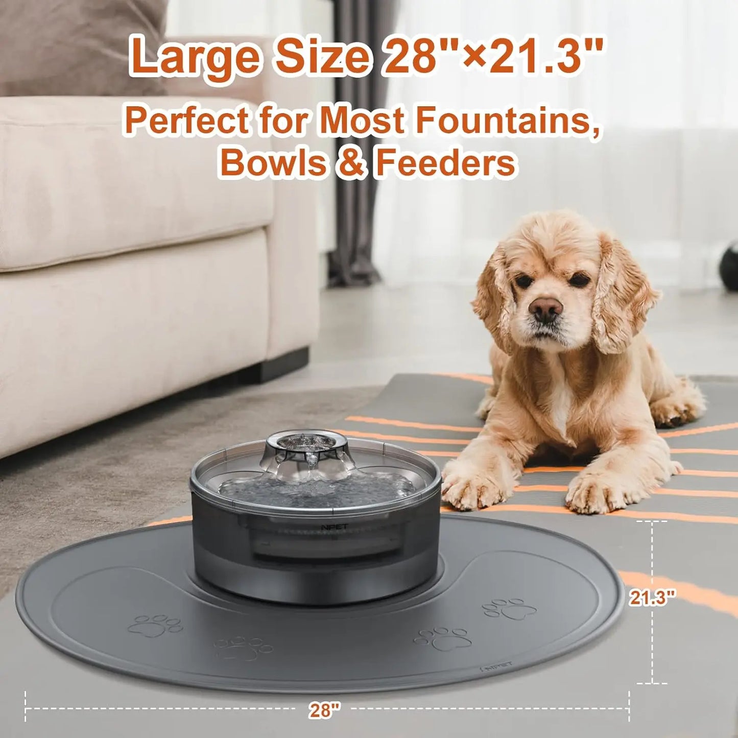Waterproof Silicone Dog Food Mat for DF10 Dog Fountain, Slip Resistant Dishwasher Safe Pet Feeding Mat,(28" x 21.26")