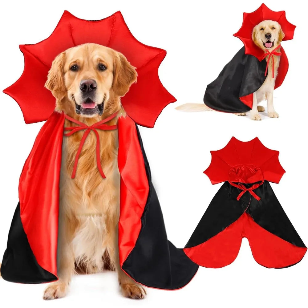 Halloween cat and dog vampire costume, Halloween pet cape devil costume adjustable red black cape