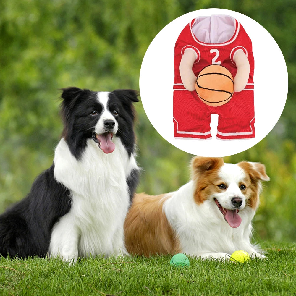 Dog Basketball Player Costume with Ball Pet Halloween Costume Funny Dress Up Sports Outfit for Halloween Party Costume Props