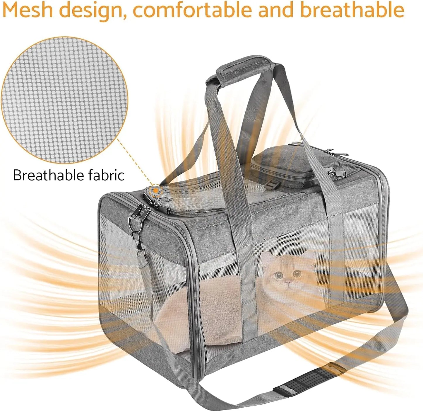 "Airline-approved pet carrier for cats/dogs, soft travel bag, breathable honeycomb board, removable support, for car/air travel