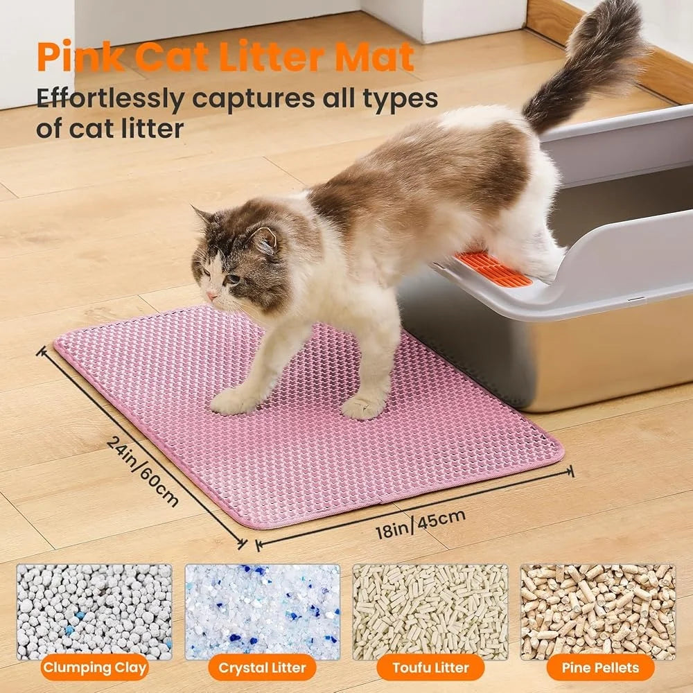 Large Cat Litter Mat Double Layer Honeycomb Non Slip Waterproof Urine Proof Easy Clean Anti Tracking Litter Box Accessory