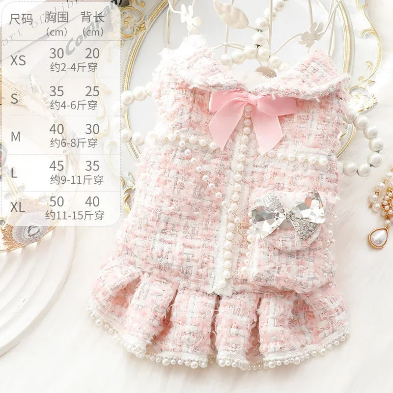 NEW Winter Cat Dog Dress Luxury Princess Wedding Puppy Costume Pomeranian Poodle Schnauzer Doggie Apparel Dresses with Dog Bag