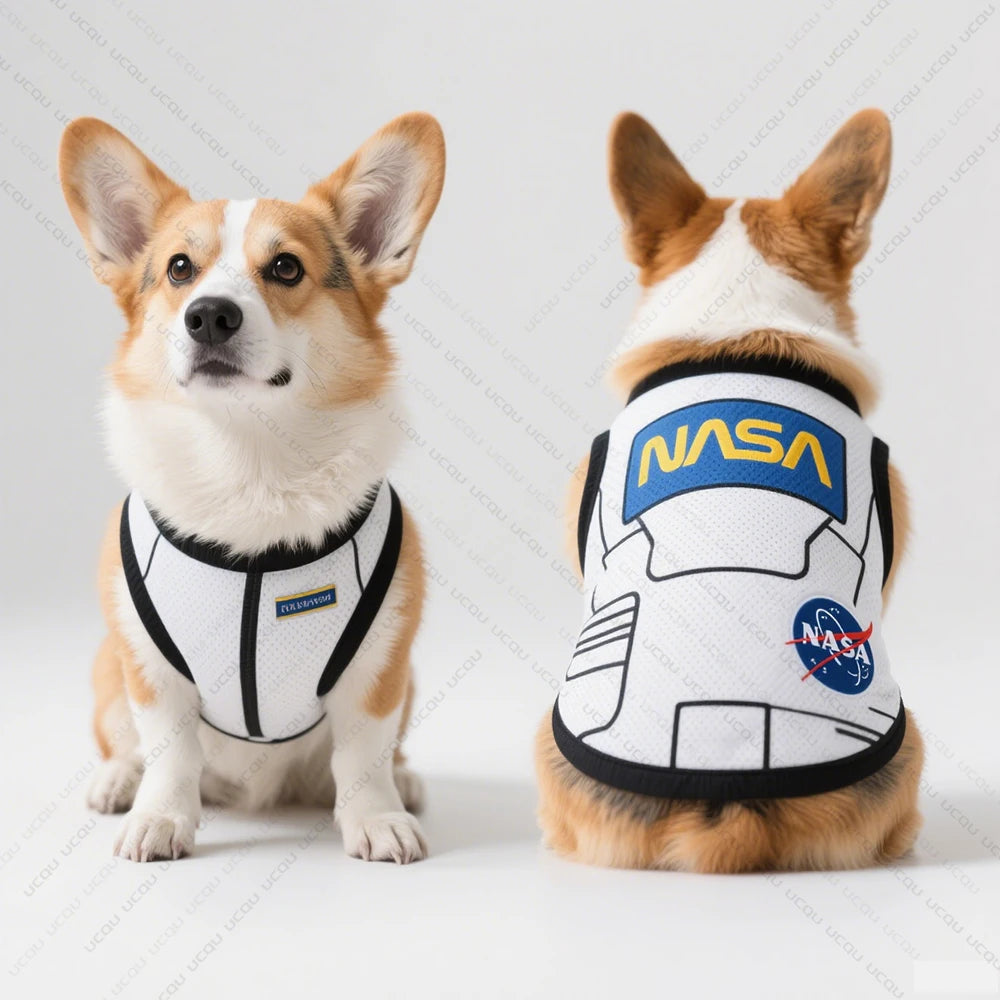 2025 Pet Dog Clothing Sleeveless Dog Vest "NASA" Space Suit Pattern Print Exclusive For Cute Pets Pet Summer Clothing