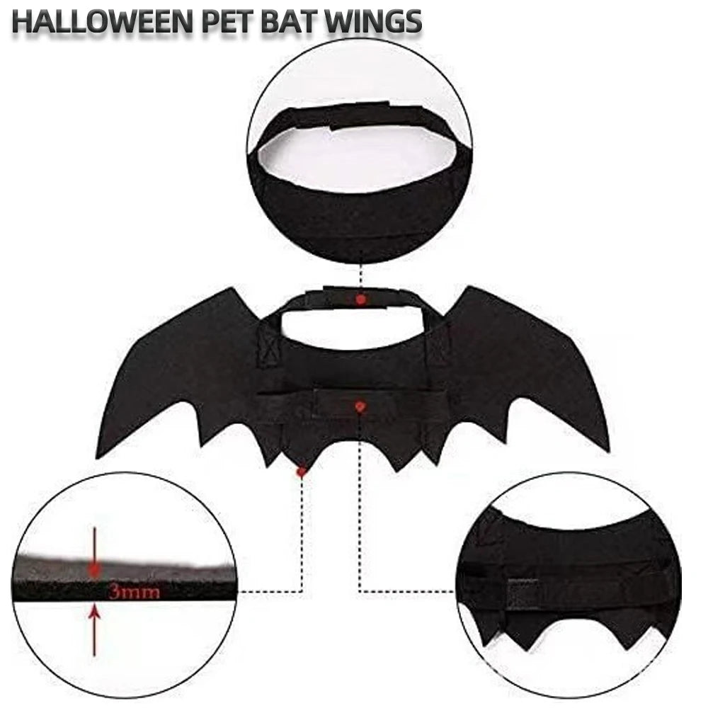 1Pcs Halloween Funny Pet Clothes with Bells Black Bat Wings Harness Costume Cosplay Cats Dogs Halloween Party Cute Pet Supplies