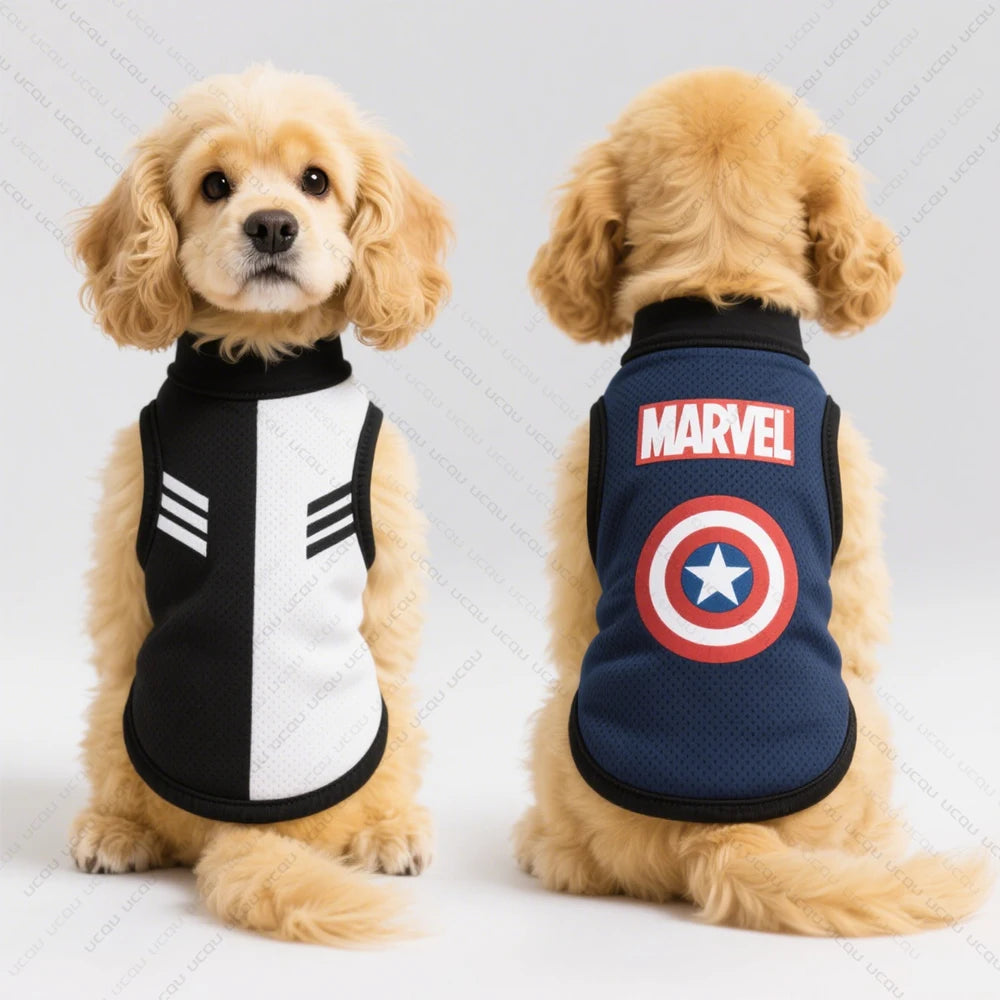 Captain America Pet Dog Pattern Clothing Dog Blouse Sleeveless Cool and Breathable Essential Summer Pet Clothing Cartoon Style