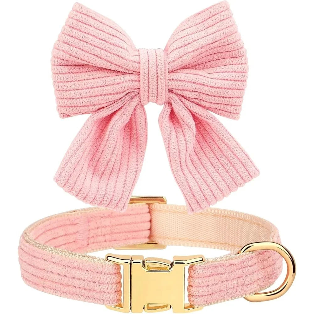 Cute Bowtie Dog Collar and Leash Set Adjustable Soft Mesh Small Medium Dogs Stylish Pet Walking Accessories