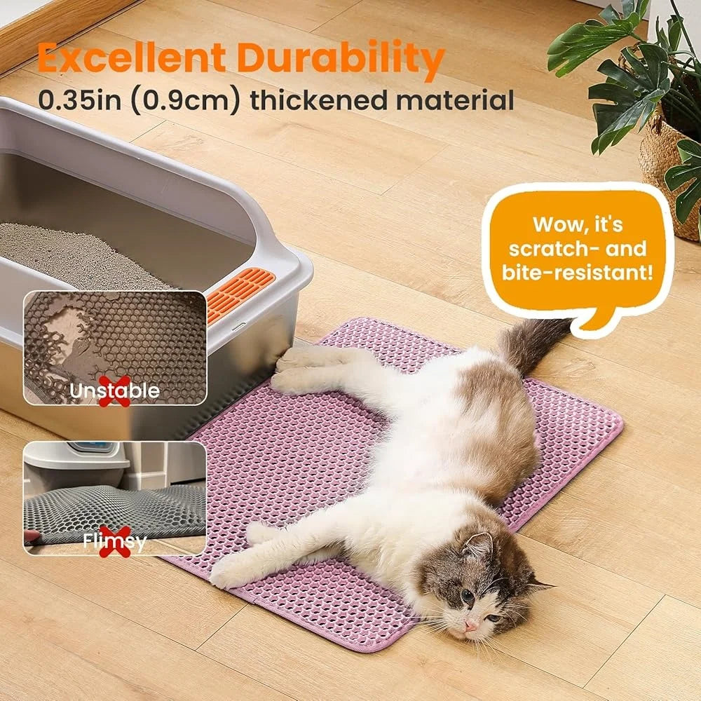 Large Cat Litter Mat Double Layer Honeycomb Non Slip Waterproof Urine Proof Easy Clean Anti Tracking Litter Box Accessory