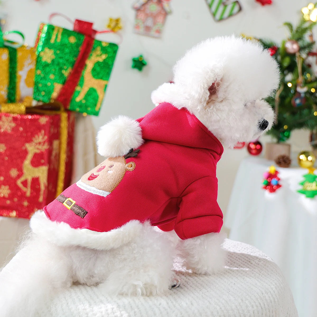 Christmas Bean Sweater Puppy Autumn and Winter Thickened Velvet Warm Christmas Clothes Pet Small Dog Cat Hoodie Jacket
